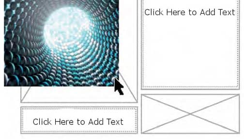 Futuristic tunnel of glowing blue spheres converging toward a bright light at the center, with a cursor pointer hovering near the exit.