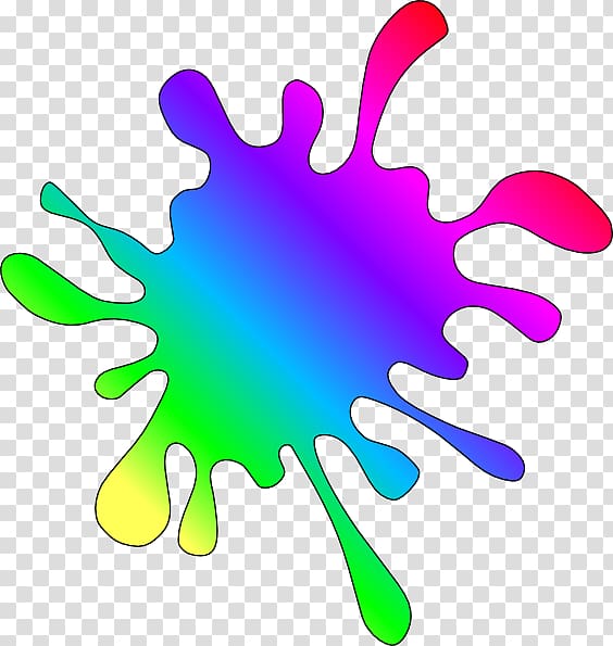 Vibrant rainbow paint splatter with gradient hues on transparent background.