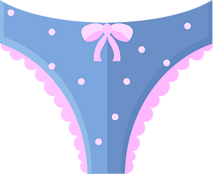 Light blue polka-dot women's underwear with pink lace trim and bow detail.