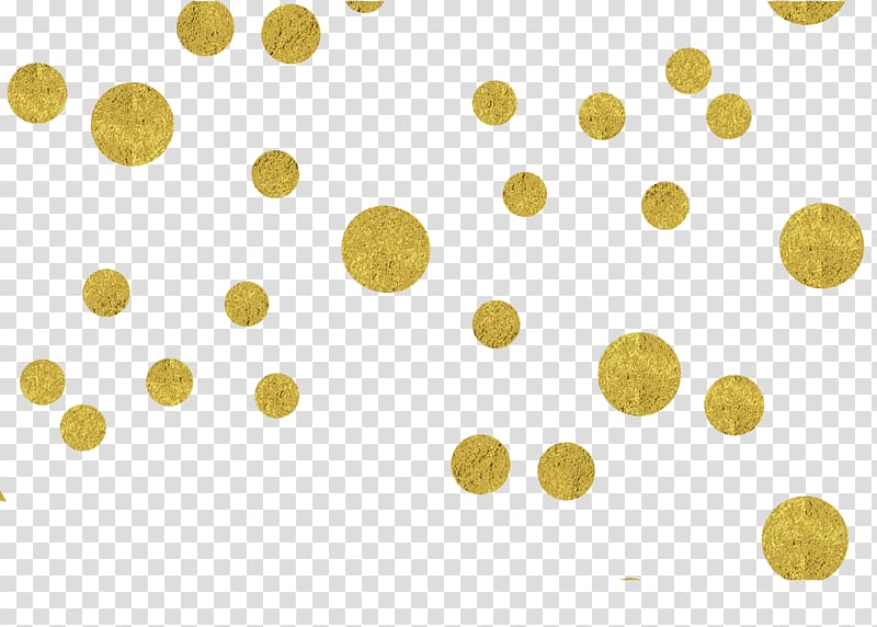 Golden glitter confetti circles scattered on transparent background for festive designs.