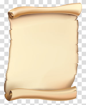 Vintage parchment scroll with rolled edges and aged texture, transparent background.
