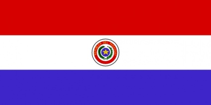 National flag of Paraguay with red, white, and blue horizontal stripes and central national coat of arms.