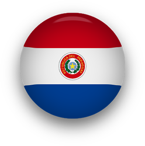 Paraguayan national flag in a glossy spherical design with red, white, and blue horizontal stripes and central coat of arms.