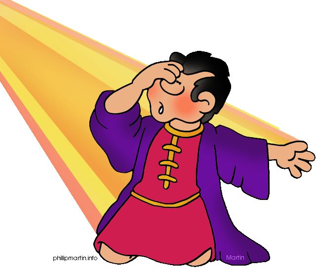 A cartoon boy in traditional Chinese robes shielding his eyes from bright light rays.