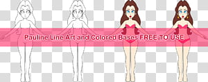Pauline line art and colored base character sprites, free to use for fan art or game assets.