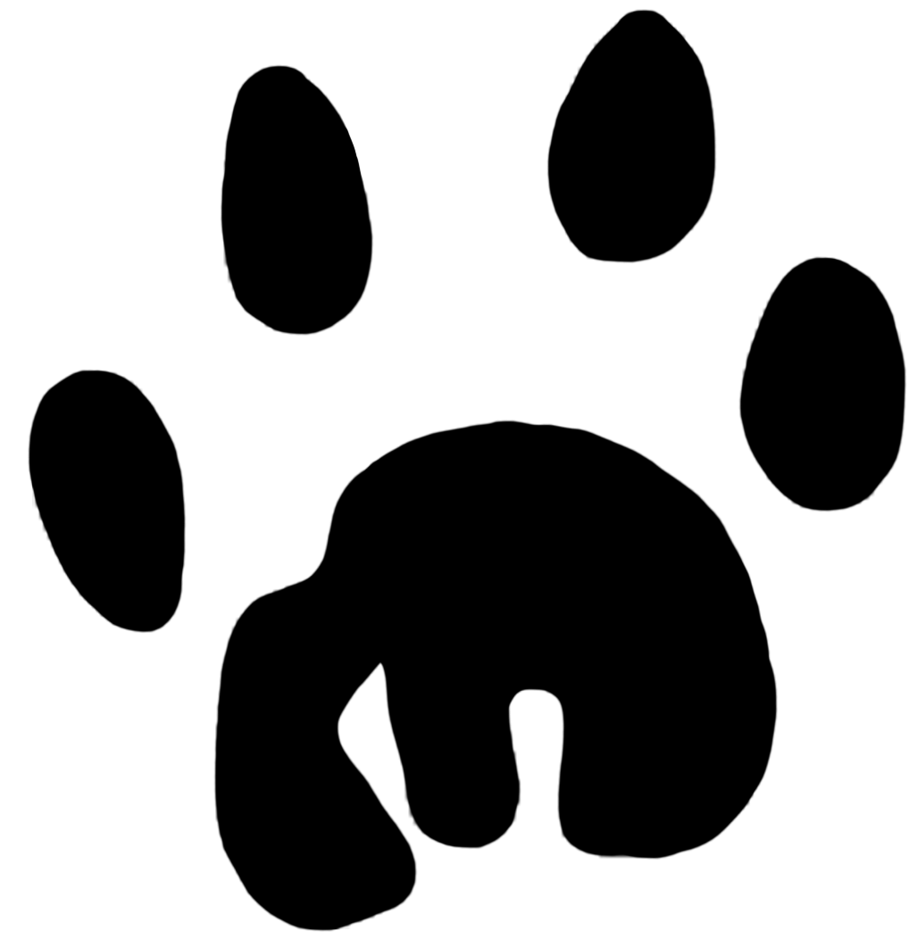 Black silhouette of a canine paw print with four toe pads and a central pad on a transparent background.