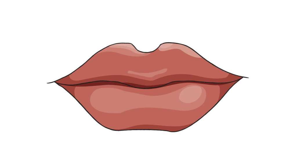 Illustration of full, glossy red lips with natural contours and highlights.