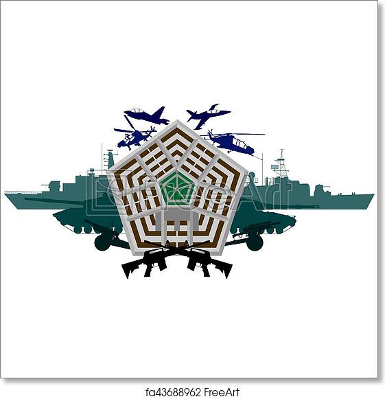 Military Symbolism Art - Pentagon Centerpiece with Armed Forces Elements