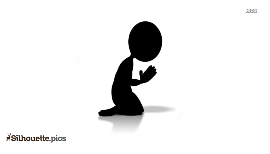 Black silhouette of a person kneeling in prayer with hands clasped, on white background.