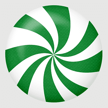 Green and white spiral peppermint candy with glossy texture on light background