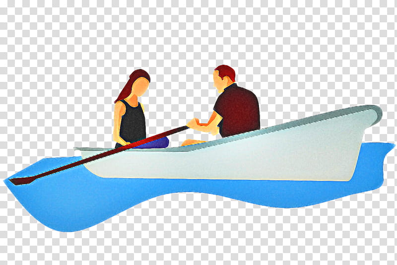 Two people rowing a small boat on calm water, illustrated in flat design style.