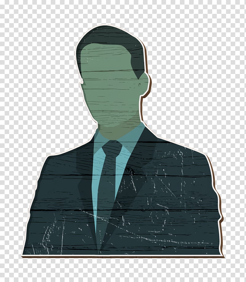 Stylized illustration of a faceless man in a suit with wood-textured overlay and green skin tone.