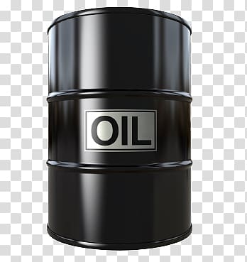 Black oil drum with "OIL" label on transparent background