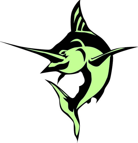 Stylized green and black marlin fish logo with sharp bill and dynamic pose.