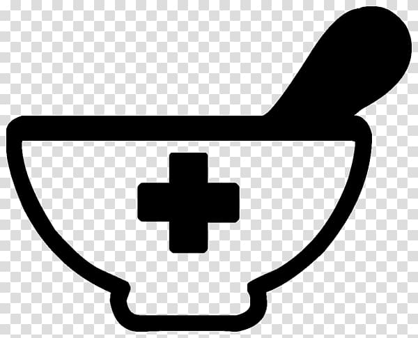 Mortar and pestle with medical cross symbol, representing pharmacy or herbal medicine preparation.