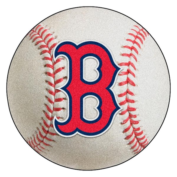 Boston Red Sox logo on a classic white baseball with red stitching.
