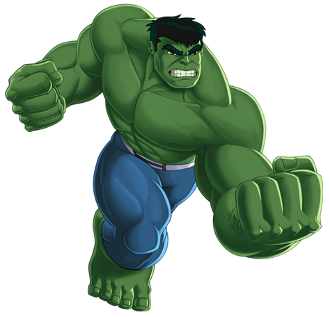 The Hulk in a dynamic pose, green muscular superhero with blue pants, fists clenched and ready to strike.