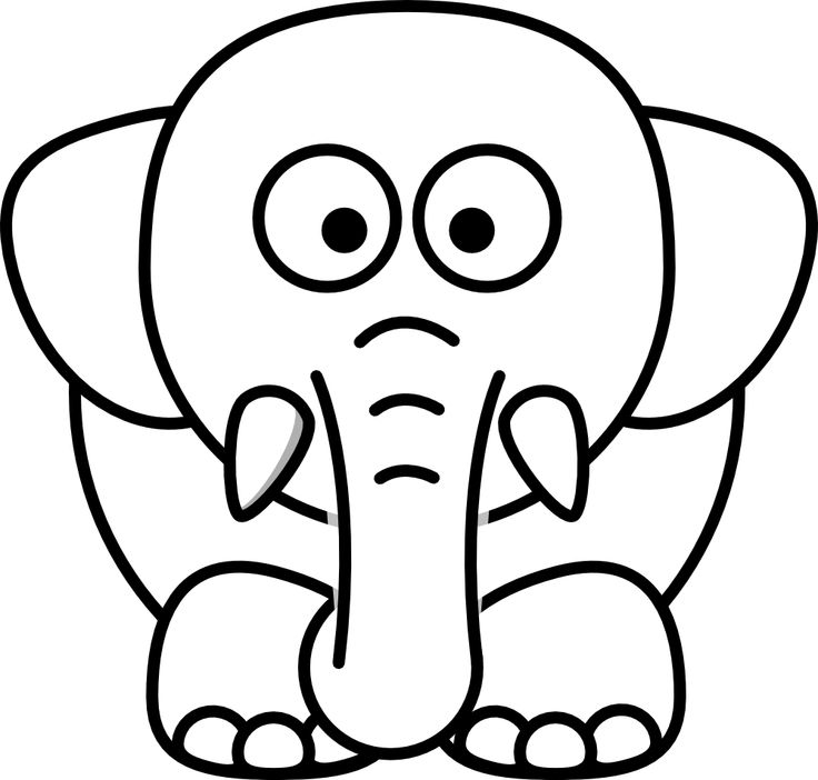 Cute cartoon elephant sitting with sad expression, large eyes and trunk curled near mouth.