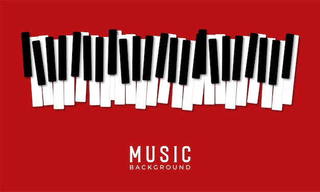 Abstract piano keyboard design on red background with "MUSIC BACKGROUND" text below.