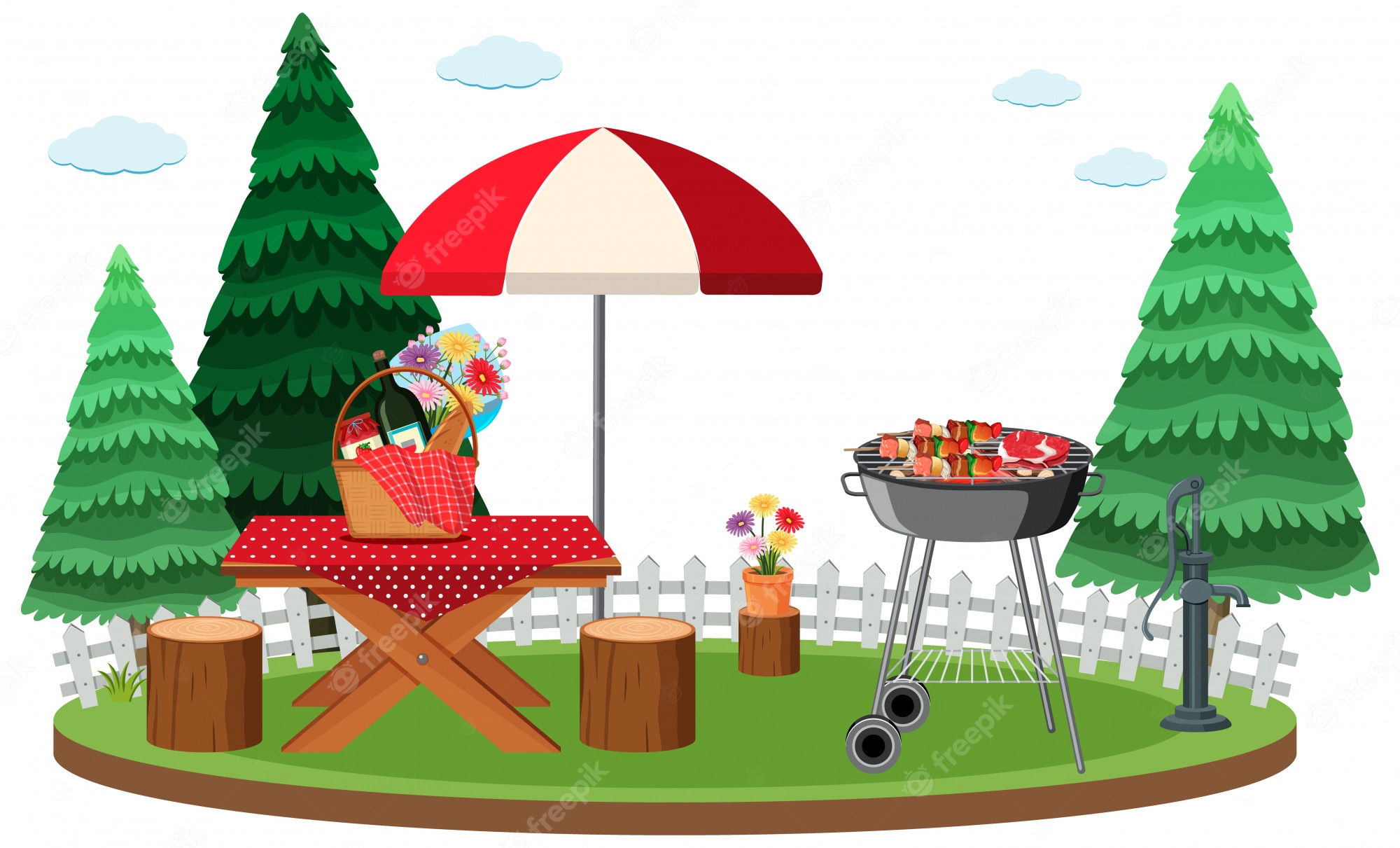 Outdoor Picnic & BBQ Scene - Free Vector Illustration for Websites