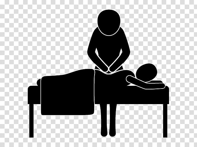 Silhouette of a therapist performing a back massage on a client lying face-down on a treatment table.