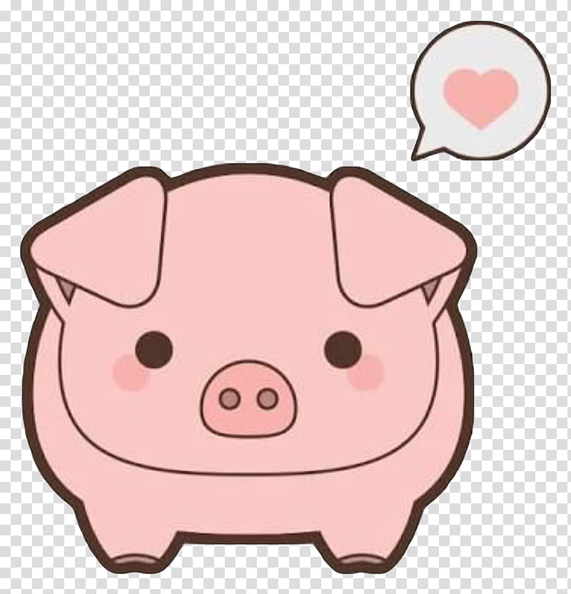 Cute pink cartoon pig with rosy cheeks and a heart speech bubble, expressing love or affection.