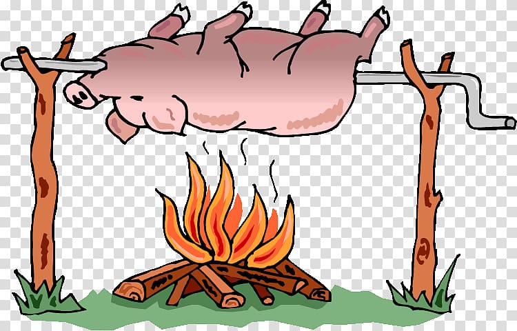 Roast Pig Cooking Illustration - Traditional Spit-Roasting Method