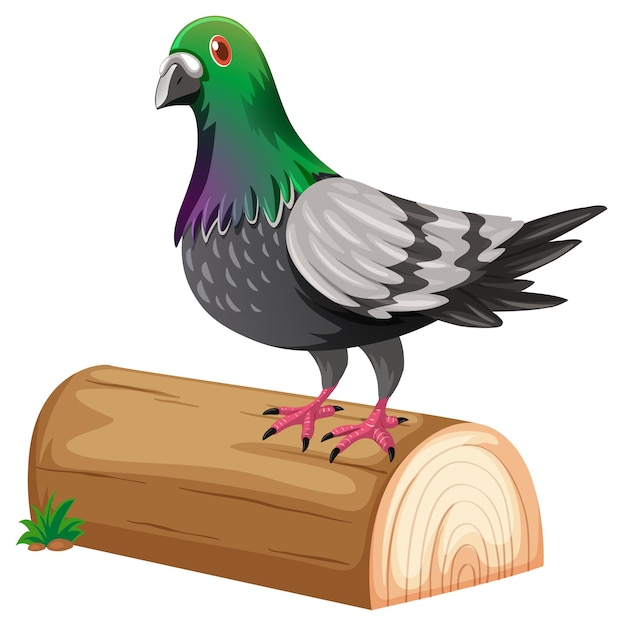 Illustration of a Cartoon Pigeon on a Log - Free Stock Image