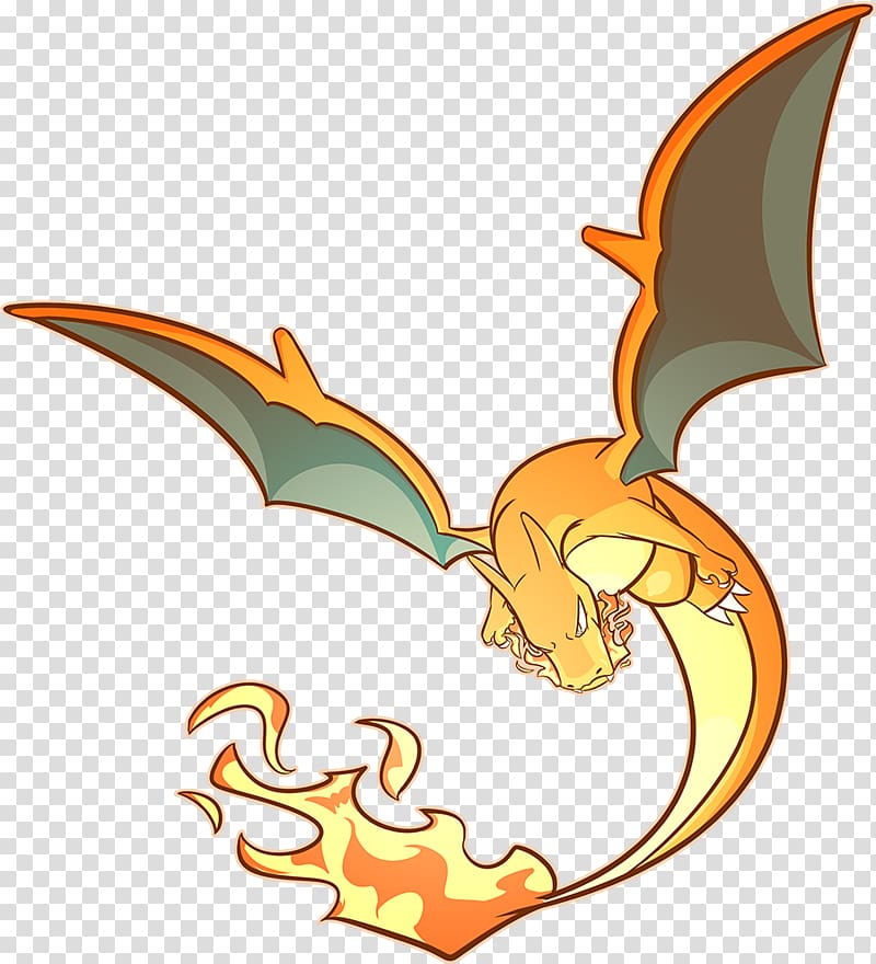 Charizard, the Fire/Flying-type Pokémon, soaring with wings spread and tail ablaze.