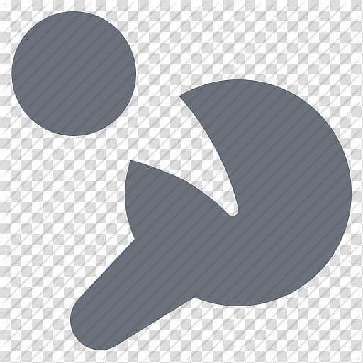 Ping pong paddle and ball icon in flat gray design on transparent background.