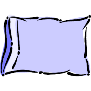 Hand-drawn illustration of a light purple rectangular pillow with black outline and blue accent on left side.