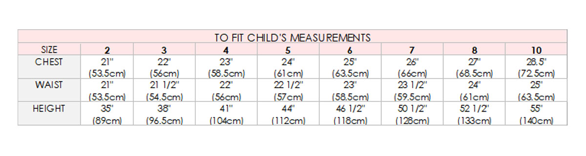 Kids Clothing Size Chart - Chest, Waist & Height Guide (Sizes 2-10)