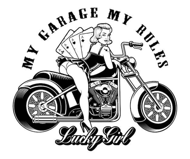 Lucky Girl - Vintage Motorcycle Pin-Up Art | Garage Decor & Apparel