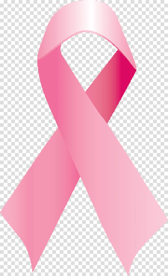 Pink ribbon symbolizing breast cancer awareness on transparent background.
