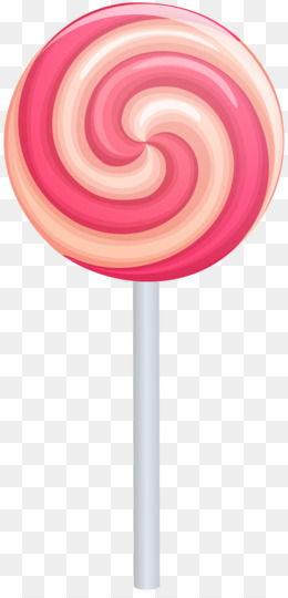 Pink and peach swirled lollipop on a white stick against transparent background.