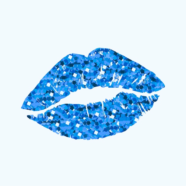 Glittering blue lips made of shimmering square confetti pieces on a light background.