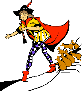 A medieval-style hero in yellow tunic, red cape, and purple checkered hose runs while holding a staff, pursued by small brown creatures.