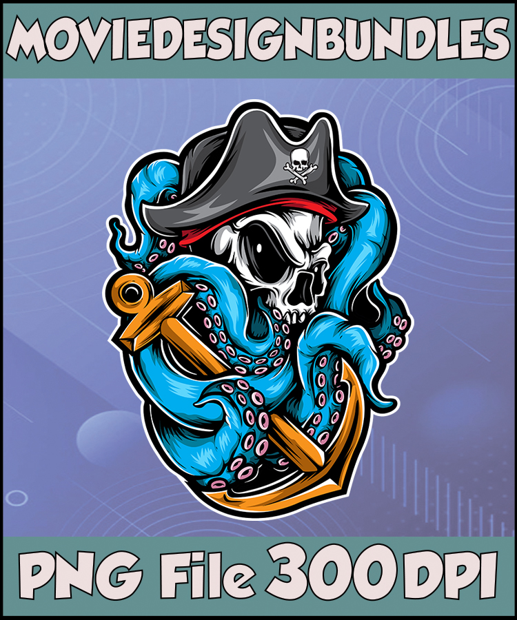 Pirate Octopus Skull Logo - High-Res PNG Design Bundle
