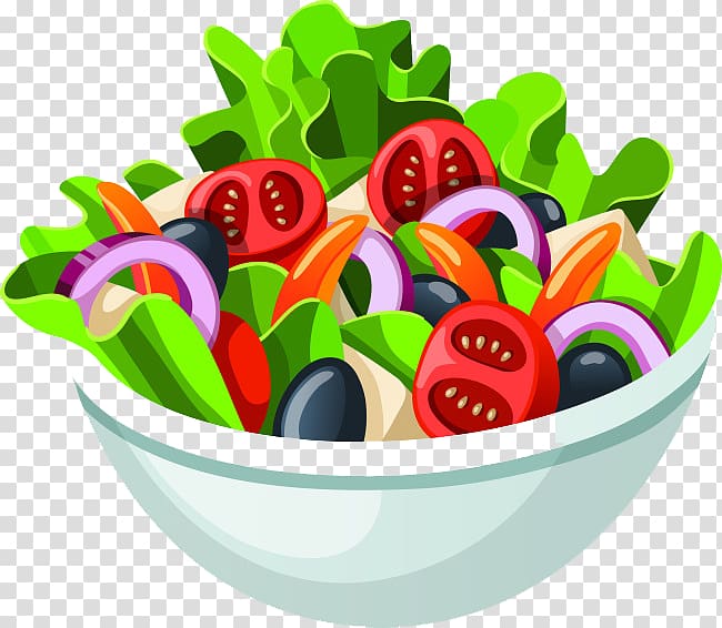 Fresh garden salad with lettuce, tomatoes, red onions, olives, carrots, and cheese in a white bowl.