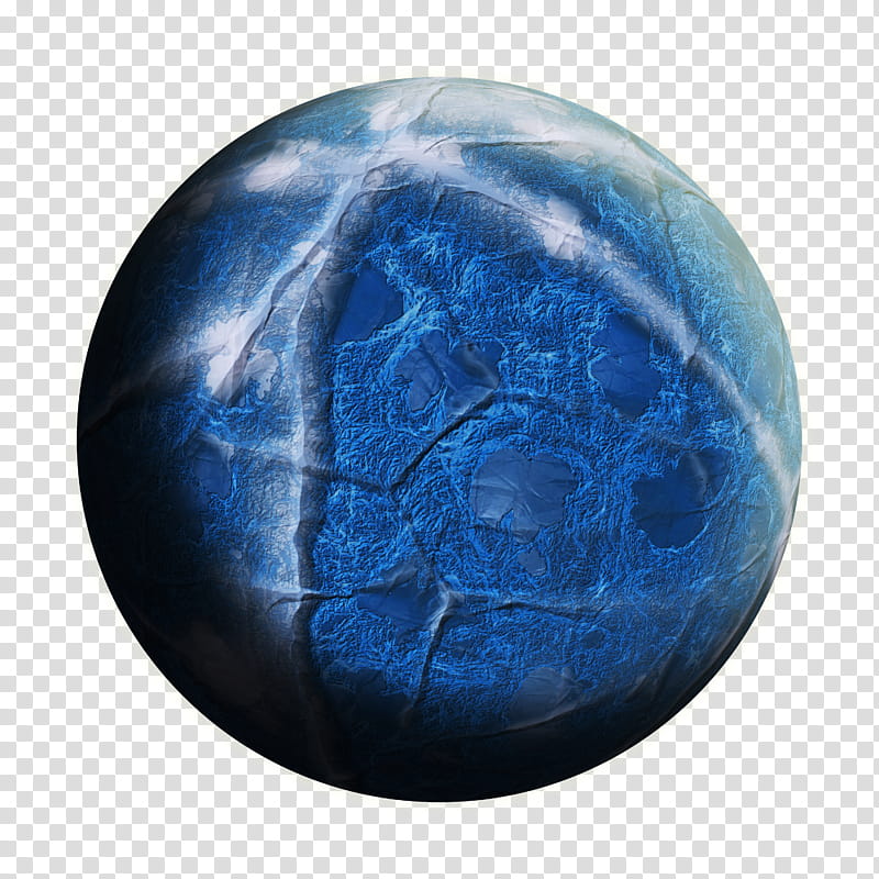 A stylized icy blue planet with cracked surface textures and atmospheric haze, set against a transparent background.