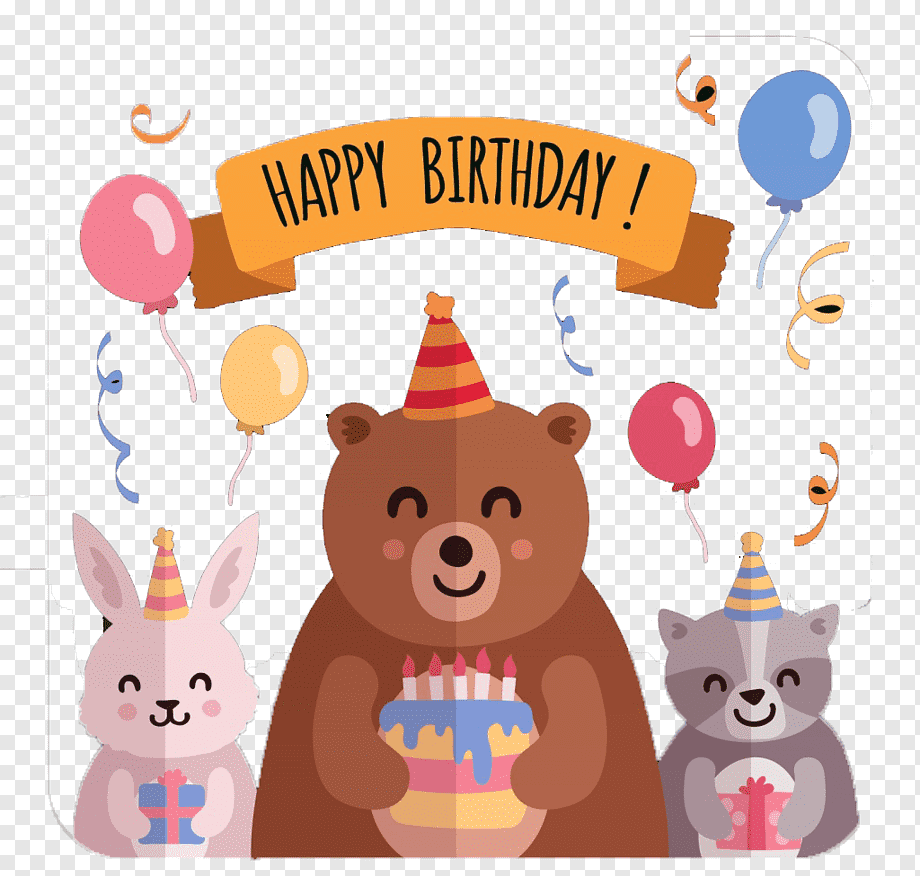 Free Happy Birthday Clipart - Bear, Rabbit & Raccoon Party Scene