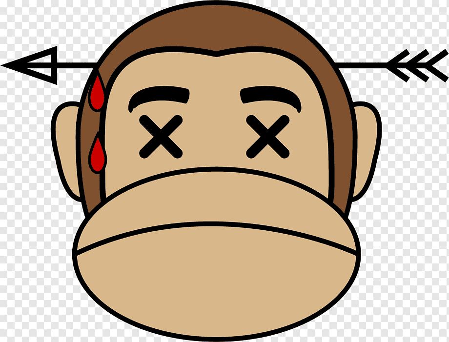 Cartoon monkey face with arrow through head, X eyes, and blood drops-symbolizing death or failure.