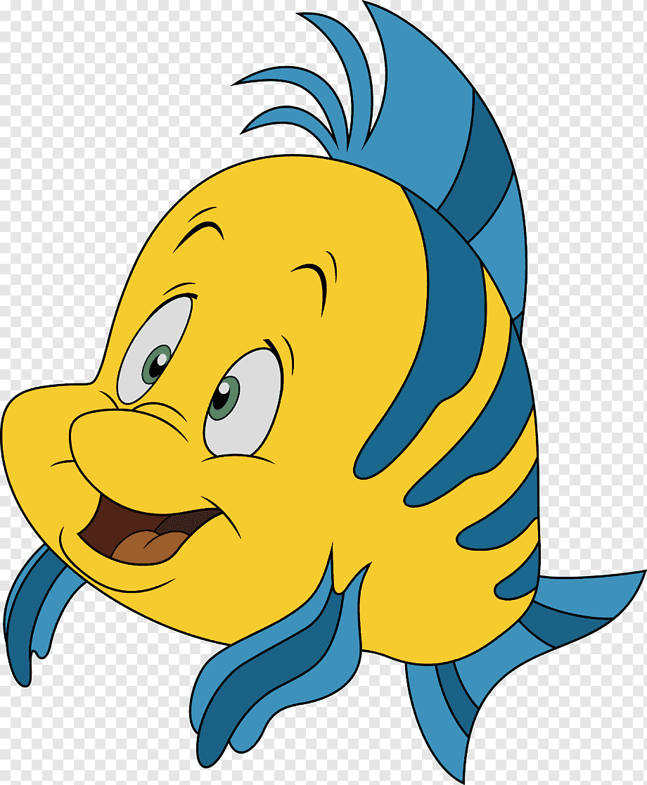 Flounder, the cheerful yellow-and-blue striped fish from Disney’s The Little Mermaid, smiling with expressive eyes.