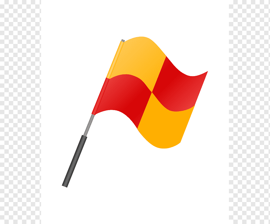 Red and yellow checkered referee flag on a black handle, waving dynamically against a transparent background.