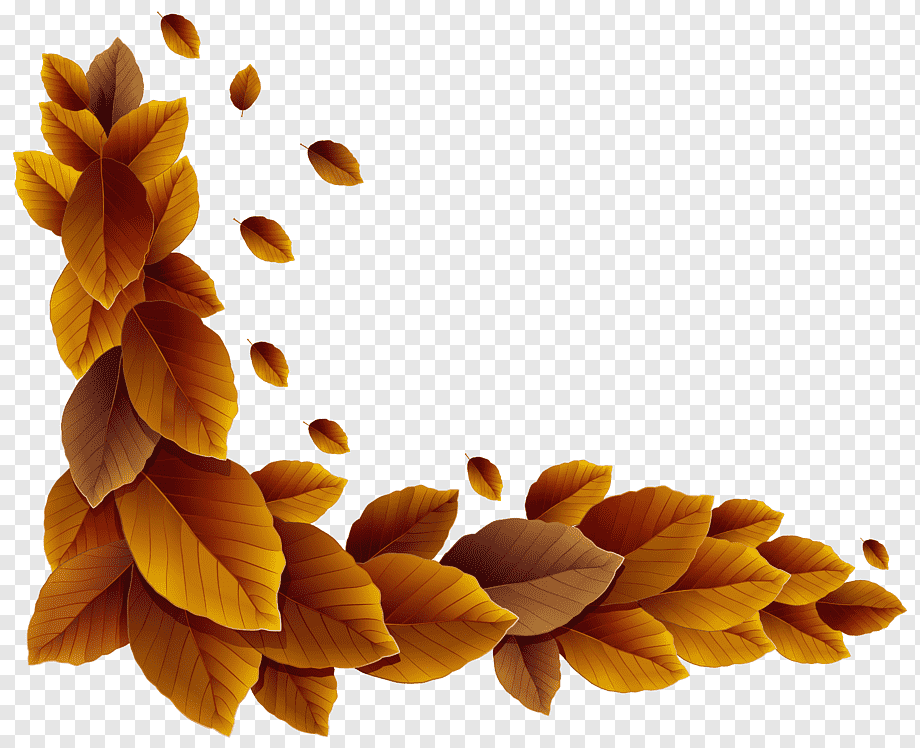 Autumn leaf border with golden-brown foliage swirling from top-left to bottom-right on transparent background.