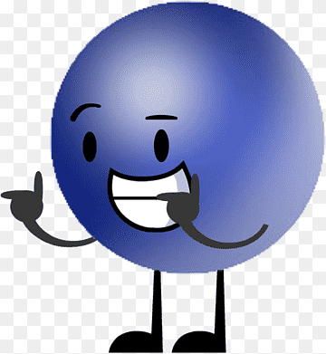 Smiling blue cartoon sphere character with arms, legs, and a cheerful gesture pointing upward.