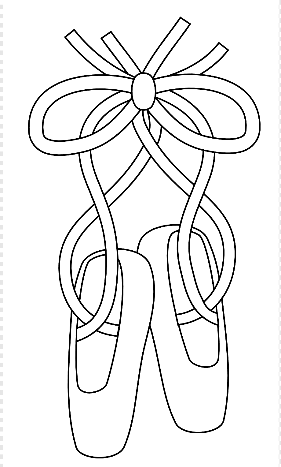 A pair of ballet pointe shoes with ribbons tied in a large bow at the top.