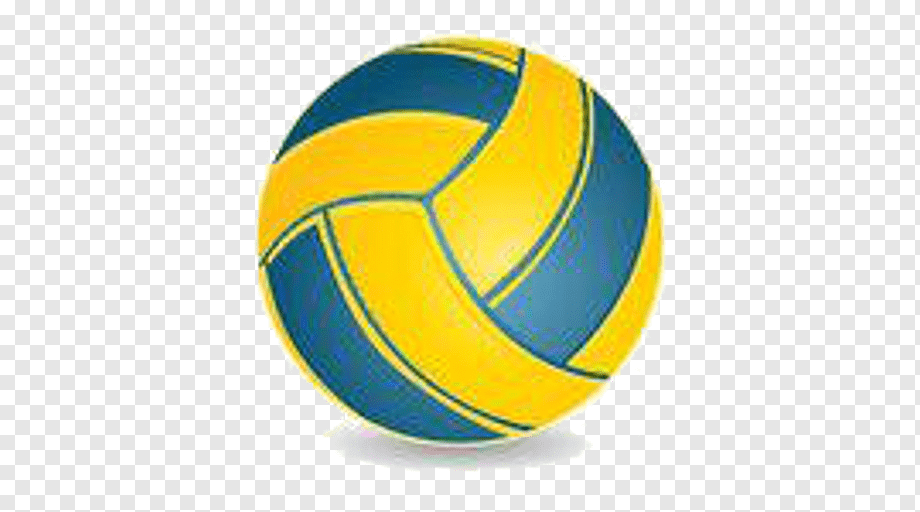A yellow and blue volleyball with classic paneled design on transparent background.
