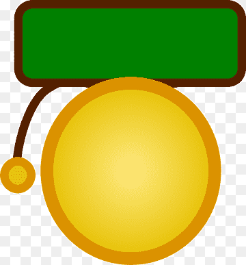 A stylized golden medal with a green ribbon banner and small yellow tag, depicted in flat vector illustration style.