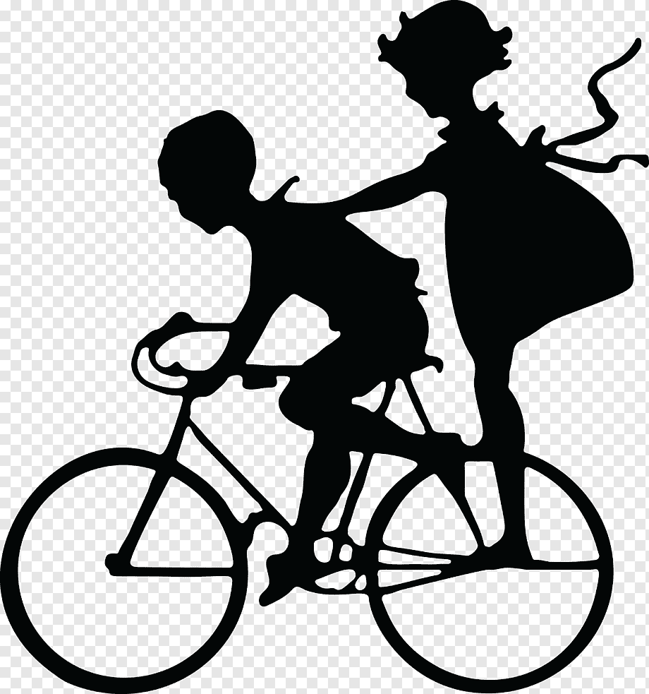 Joyful Bicycle Ride Silhouette - Vintage-Inspired Illustration